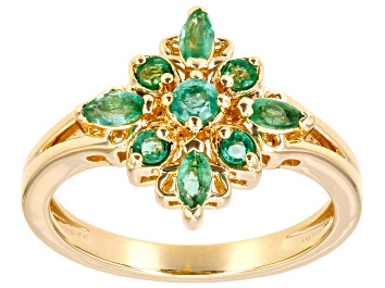 Picture of Emerald 18k Yellow Gold Over Sterling Silver Ring 0.53ctw