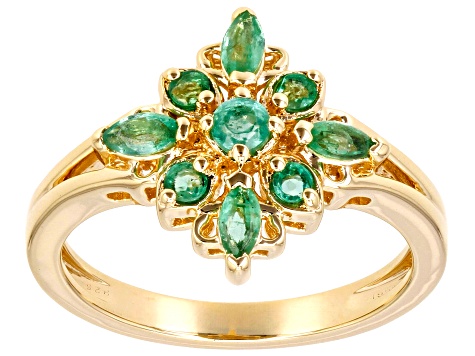 Emerald 18k Yellow Gold Over Sterling Silver Ring 0.53ctw