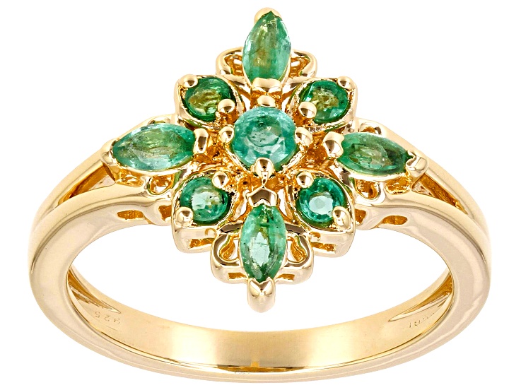 Emerald 18K Yellow Gold Over Sterling Silver Ring 0.53ctw