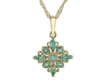 Picture of Emerald 18k Yellow Gold Over Sterling Silver Pendant With Chain 0.53ctw