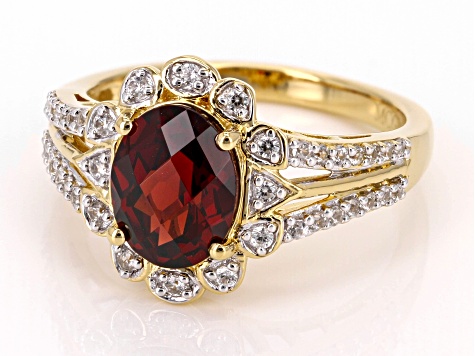 Garnet With White Zircon 18k Yellow Gold Over Sterling Silver Ring 2.46ctw