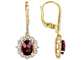 Garnet With White Zircon 18k Yellow Gold Over Sterling Silver Earrings 3.00ctw