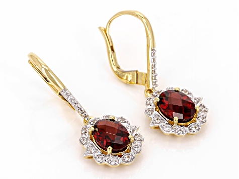 Garnet With White Zircon 18k Yellow Gold Over Sterling Silver Earrings 3.00ctw