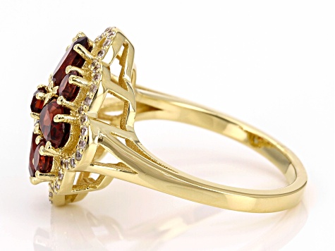 Red Garnet With White Zircon 18k Yellow Gold Over Sterling Silver Ring 2.64ctw