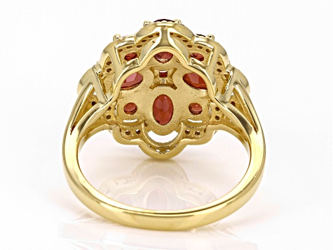 Red Garnet With White Zircon 18k Yellow Gold Over Sterling Silver Ring 2.64ctw