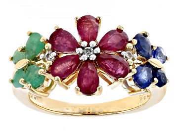Picture of Mahaleo(R) Ruby & Mahaleo(R) Sapphire, Emerald &  Zircon 18k Yellow Gold Over Silver Ring 0.95ctw