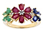 Mahaleo(R) Ruby & Mahaleo(R) Sapphire, Emerald &  Zircon 18k Yellow Gold Over Silver Ring 0.95ctw