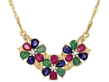 Picture of Mahaleo(R)Ruby, Mahaleo(R) Sapphire, Emerald and Zircon 18k Yellow Gold Over Silver Necklace 0.58ctw