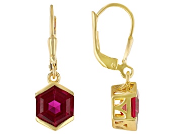 Picture of Lab Created Ruby 18k Yellow Gold Over Sterling Silver Earrings 4.86ctw