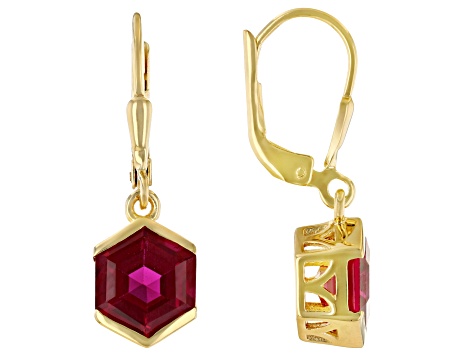 Lab Created Ruby 18k Yellow Gold Over Sterling Silver Earrings 4.86ctw