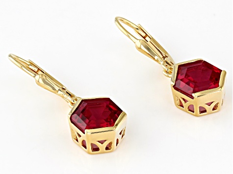 Lab Created Ruby 18k Yellow Gold Over Sterling Silver Earrings 4.86ctw