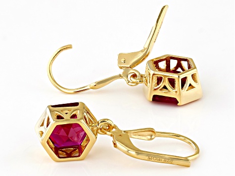 Lab Created Ruby 18k Yellow Gold Over Sterling Silver Earrings 4.86ctw