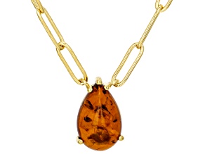 Amber 18k Yellow Gold Over Sterling Silver Paperclip Link Necklace