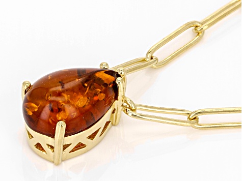 Amber 18k Yellow Gold Over Sterling Silver Paperclip Link Necklace