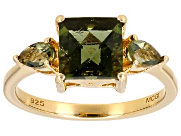 Picture of Green Moldavite 18k Yellow Gold Over Sterling Silver Ring 1.81ctw
