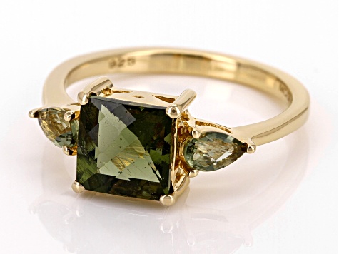 Green Moldavite 18k Yellow Gold Over Sterling Silver Ring 1.81ctw