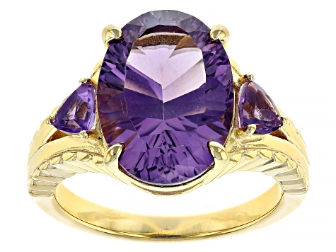 Purple Amethyst 18k Yellow Gold Over Sterling Silver Ring 4.57ctw