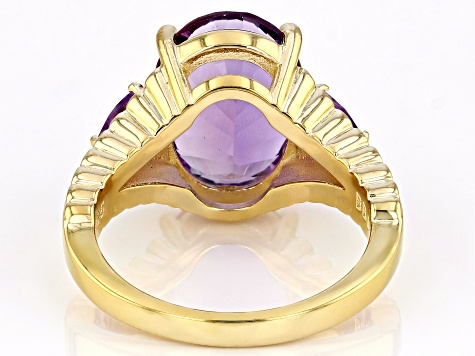 Purple Amethyst 18k Yellow Gold Over Sterling Silver Ring 4.57ctw