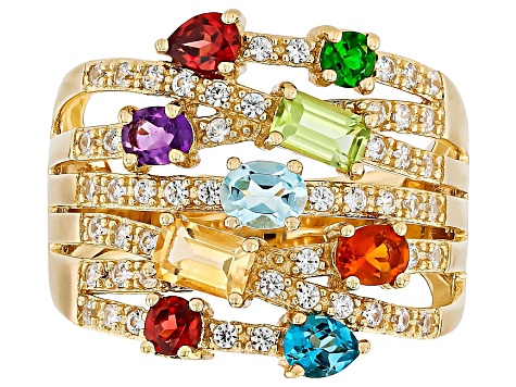 Multi-Gemstone 18k Yellow Gold Over Sterling Silver Ring 1.93ctw