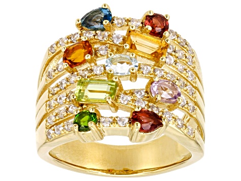 Multi-Gemstone 18k Yellow Gold Over Sterling Silver Ring 1.93ctw 