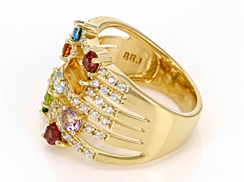 Multi-Gemstone 18k Yellow Gold Over Sterling Silver Ring 1.93ctw
