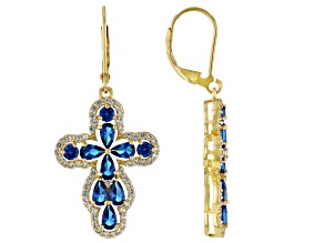 White Lab Sapphire With Blue Lab Spinel 18k Yellow Gold Over Sterling Silver Earrings 4.84ctw