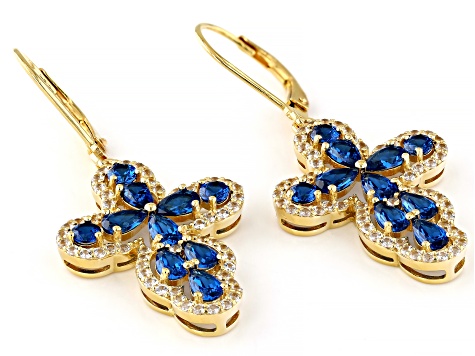 White Lab Sapphire With Blue Lab Spinel 18k Yellow Gold Over Sterling Silver Earrings 4.84ctw