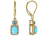 Blue Sleeping Beauty Turquoise, Neon Apatite & Zircon 18k Yellow Gold Over Silver Earrings 0.08ctw