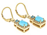 Blue Sleeping Beauty Turquoise, Neon Apatite & Zircon 18k Yellow Gold Over Silver Earrings 0.08ctw