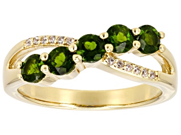 Picture of Chrome Diopside With White Zircon 18k Yellow Gold Over Sterling Silver Ring