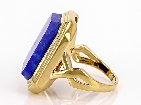 Blue Lapis Lazuli 18k Yellow Gold Over Sterling Silver Ring