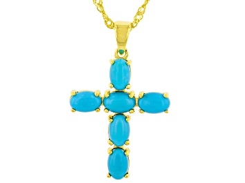 Picture of Blue Sleeping Beauty Turquoise 18k Yellow Gold Over Sterling Silver Pendant With Chain