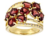 Red Garnet With White Zircon 18k Yellow Gold Over Sterling Silver Ring 5.56ctw