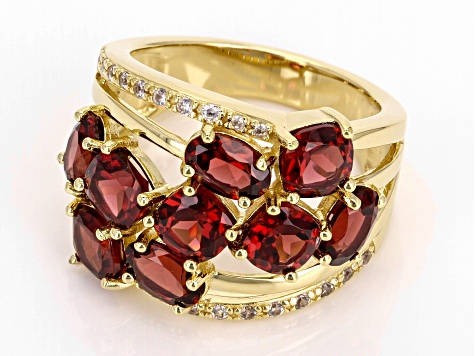 Red Garnet With White Zircon 18k Yellow Gold Over Sterling Silver Ring 5.56ctw