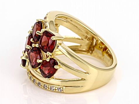 Red Garnet With White Zircon 18k Yellow Gold Over Sterling Silver Ring 5.56ctw
