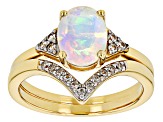 Ethiopian Opal With White Zircon 18k Yellow Gold Over Sterling Silver Ring Set Of Two 1.27ctw