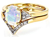 Ethiopian Opal With White Zircon 18k Yellow Gold Over Sterling Silver Ring Set Of Two 1.27ctw