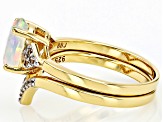 Ethiopian Opal With White Zircon 18k Yellow Gold Over Sterling Silver Ring Set Of Two 1.27ctw