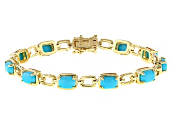 Picture of Blue Sleeping Beauty Turquoise 18k Yellow Gold Over Sterling Silver Bracelet
