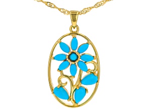 Sleeping Beauty Turquoise 18k Yellow Gold Over Sterling Silver Pendant With Chain