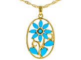 Sleeping Beauty Turquoise 18k Yellow Gold Over Sterling Silver Pendant With Chain