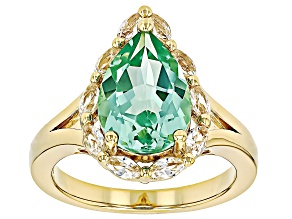 Green Lab Spinel With White Lab Sapphire 18k Yellow Gold Over Sterling Silver Ring 3.57ctw