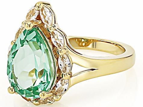 Green Lab Spinel With White Lab Sapphire 18k Yellow Gold Over Sterling Silver Ring 3.57ctw