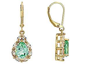 Green Lab Spinel With White Lab Sapphire 18k Yellow Gold Over Sterling Silver Earrings 8.16ctw