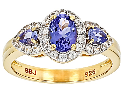 Tanzanite With White Zircon 18k Yellow Gold Over Sterling Silver Ring 1.35ctw