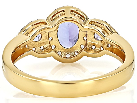 Tanzanite With White Zircon 18k Yellow Gold Over Sterling Silver Ring 1.35ctw
