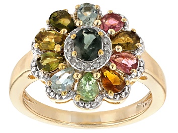 Picture of Multi Color Tourmaline With White Diamond 18k Yellow Gold Over Sterling Silver Ring 1.77ctw