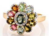 Multi Color Tourmaline With White Diamond 18k Yellow Gold Over Sterling Silver Ring 1.77ctw