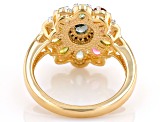 Multi Color Tourmaline With White Diamond 18k Yellow Gold Over Sterling Silver Ring 1.77ctw