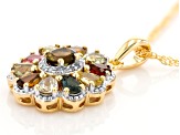 Multi Color Tourmaline, White Diamond 18k Yellow Gold Over Sterling Silver Pendant W/Chain 1.77ctw